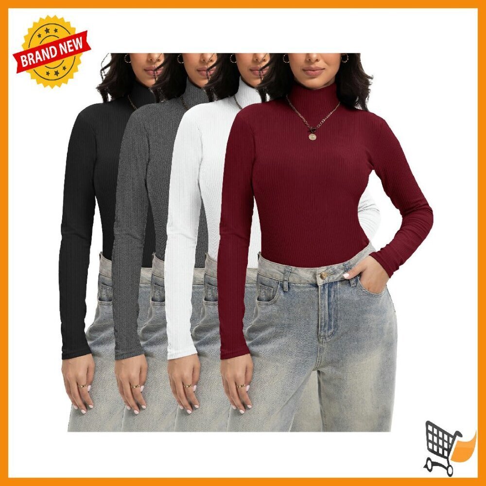 Ribbed Turtleneck Long Sleeve Fitted Stretch Sweater Women's Size Small